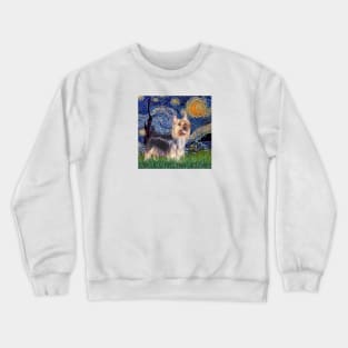 Silky Terrier in Van Gogh's Starry Night (Adapted) Crewneck Sweatshirt